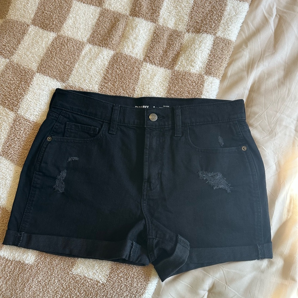 Black Distressed Jean Shorts